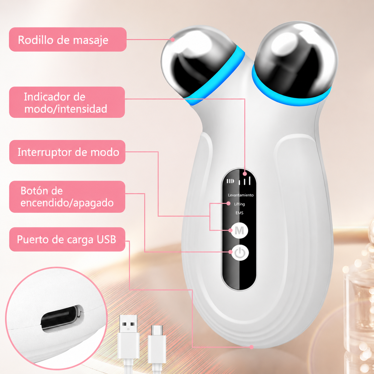 Dispositivo Microcorriente Facial — Lifting Antiedad, Reafirmante y Antiarrugas en Casa