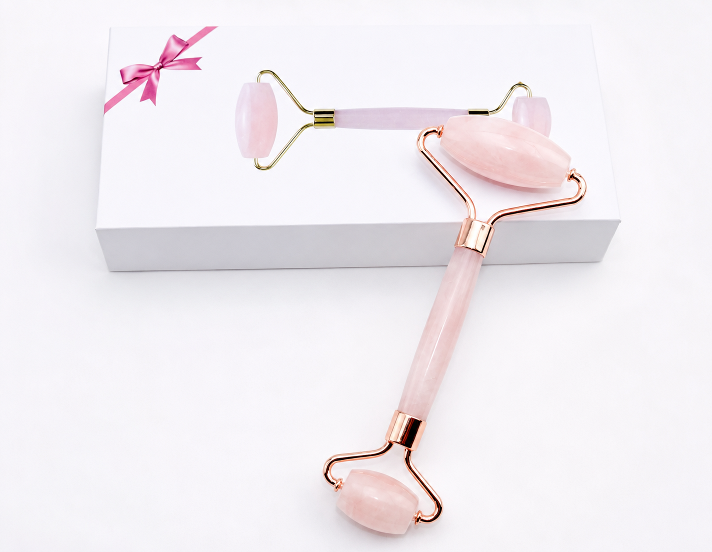 Roller Cuarzo Rosa Facial — Masaje Antiinflamatorio, Drenaje Linfático y Piel Luminosa