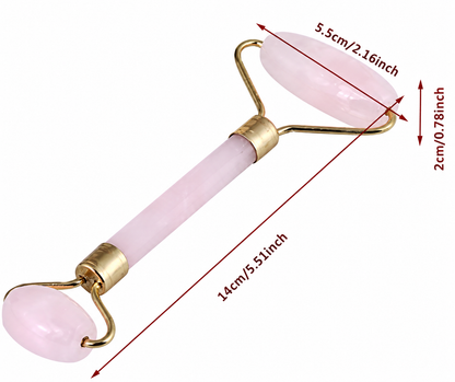 Roller Cuarzo Rosa Facial — Masaje Antiinflamatorio, Drenaje Linfático y Piel Luminosa
