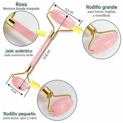 Roller Cuarzo Rosa Facial — Masaje Antiinflamatorio, Drenaje Linfático y Piel Luminosa